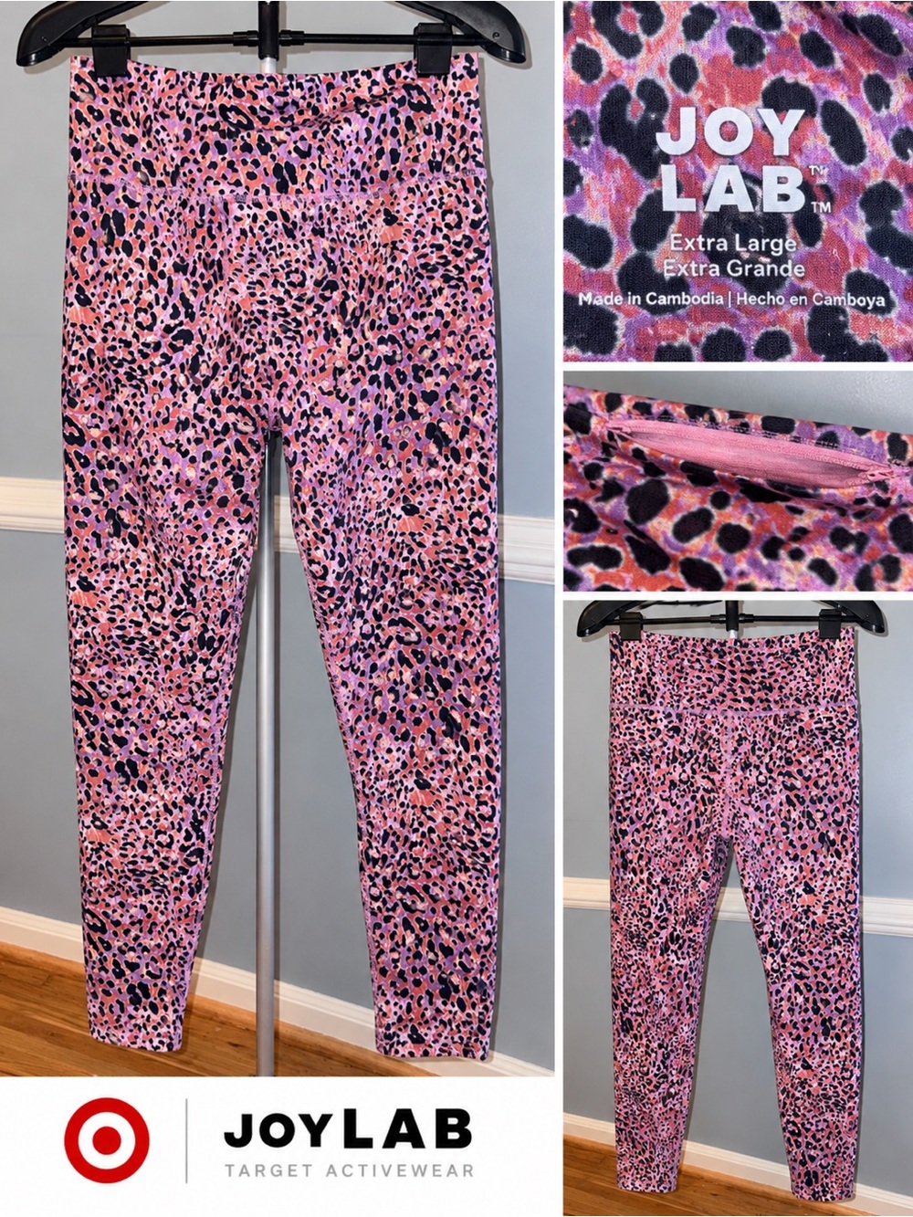 JoyLab High Rise Leopard Print Leggings Pink Purple Size XL